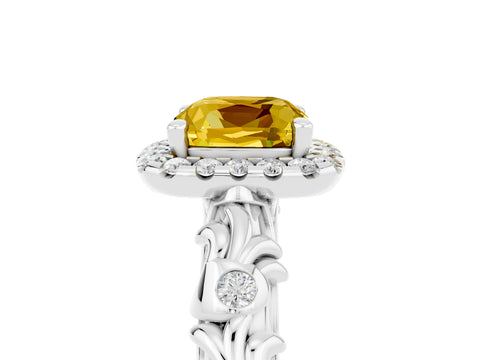 White gold Cushion Cut Halo Diamond Solitaire with Filigree Band and Four-Prong Setting_5