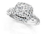 White gold Cushion Cut Halo Diamond Solitaire with Filigree Band and Four-Prong Setting_8