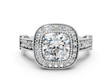 White gold Cushion Cut Halo Diamond Split Shank Pave Ring_134