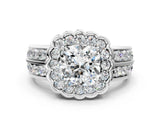 White gold Cushion Cut Halo Diamond Split Shank Ring with Scalloped Prong Setting_98