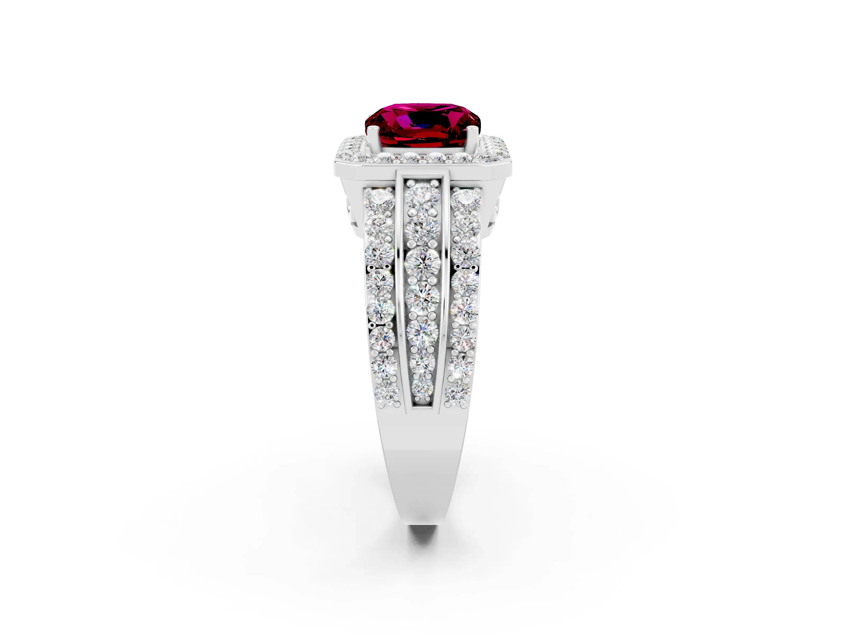 White gold Cushion Cut Halo Garnet Ring with Split Shank and Four-Prong Setting_2