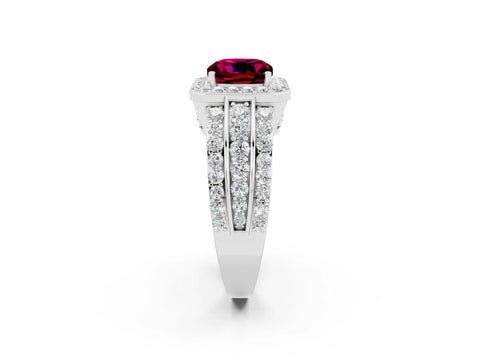 White gold Cushion Cut Halo Garnet Ring with Split Shank and Four-Prong Setting_2