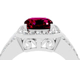 White gold Cushion Cut Halo Garnet Ring with Split Shank and Four-Prong Setting_4