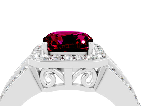 White gold Cushion Cut Halo Garnet Ring with Split Shank and Four-Prong Setting_4