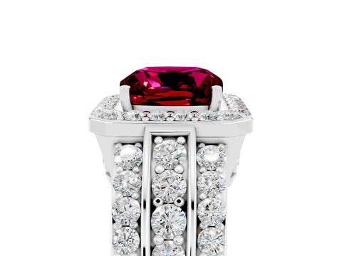 White gold Cushion Cut Halo Garnet Ring with Split Shank and Four-Prong Setting_5