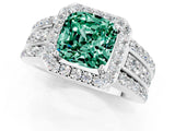 White gold Cushion Cut Halo Green Sapphire Ring with Split Shank and Four-Prong Setting_1