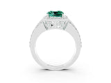 White gold Cushion Cut Halo Green Sapphire Ring with Split Shank and Four-Prong Setting_3