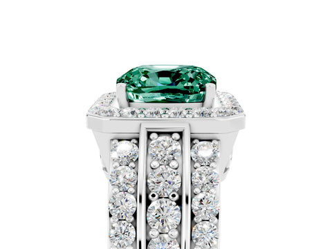 White gold Cushion Cut Halo Green Sapphire Ring with Split Shank and Four-Prong Setting_5