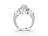 White gold Cushion Cut Halo Milgrain Diamond Engagement Ring with Leaf Band and Four-Prong Setting_10