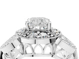 White gold Cushion Cut Halo Milgrain Diamond Engagement Ring with Leaf Band and Four-Prong Setting_11