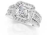 White gold Cushion Cut Halo Moissanite Ring with Split Shank and Four-Prong Setting_1