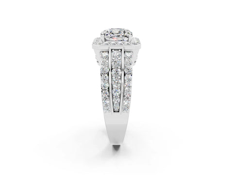 White gold Cushion Cut Halo Moissanite Ring with Split Shank and Four-Prong Setting_2