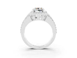 White gold Cushion Cut Halo Moissanite Ring with Split Shank and Four-Prong Setting_3