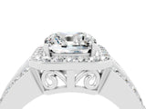 White gold Cushion Cut Halo Moissanite Ring with Split Shank and Four-Prong Setting_4