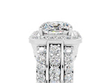 White gold Cushion Cut Halo Moissanite Ring with Split Shank and Four-Prong Setting_5
