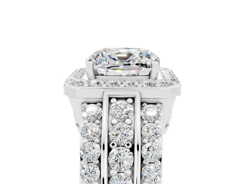 White gold Cushion Cut Halo Moissanite Ring with Split Shank and Four-Prong Setting_5