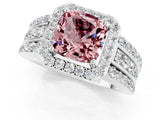 White gold Cushion Cut Halo Morganite Ring with Split Shank and Four-Prong Setting_1