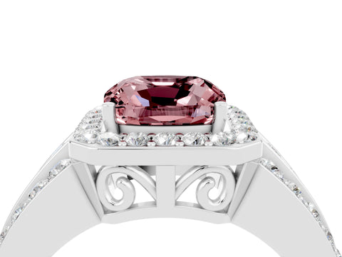 White gold Cushion Cut Halo Morganite Ring with Split Shank and Four-Prong Setting_4