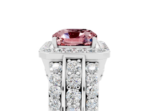 White gold Cushion Cut Halo Morganite Ring with Split Shank and Four-Prong Setting_5