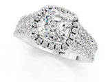 White gold Cushion Cut Halo Pavé Diamond Engagement Ring with Split Shank and Four-Prong Setting_1
