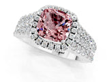 White gold Cushion Cut Halo Pavé Diamond Engagement Ring with Split Shank and Four-Prong Setting_1