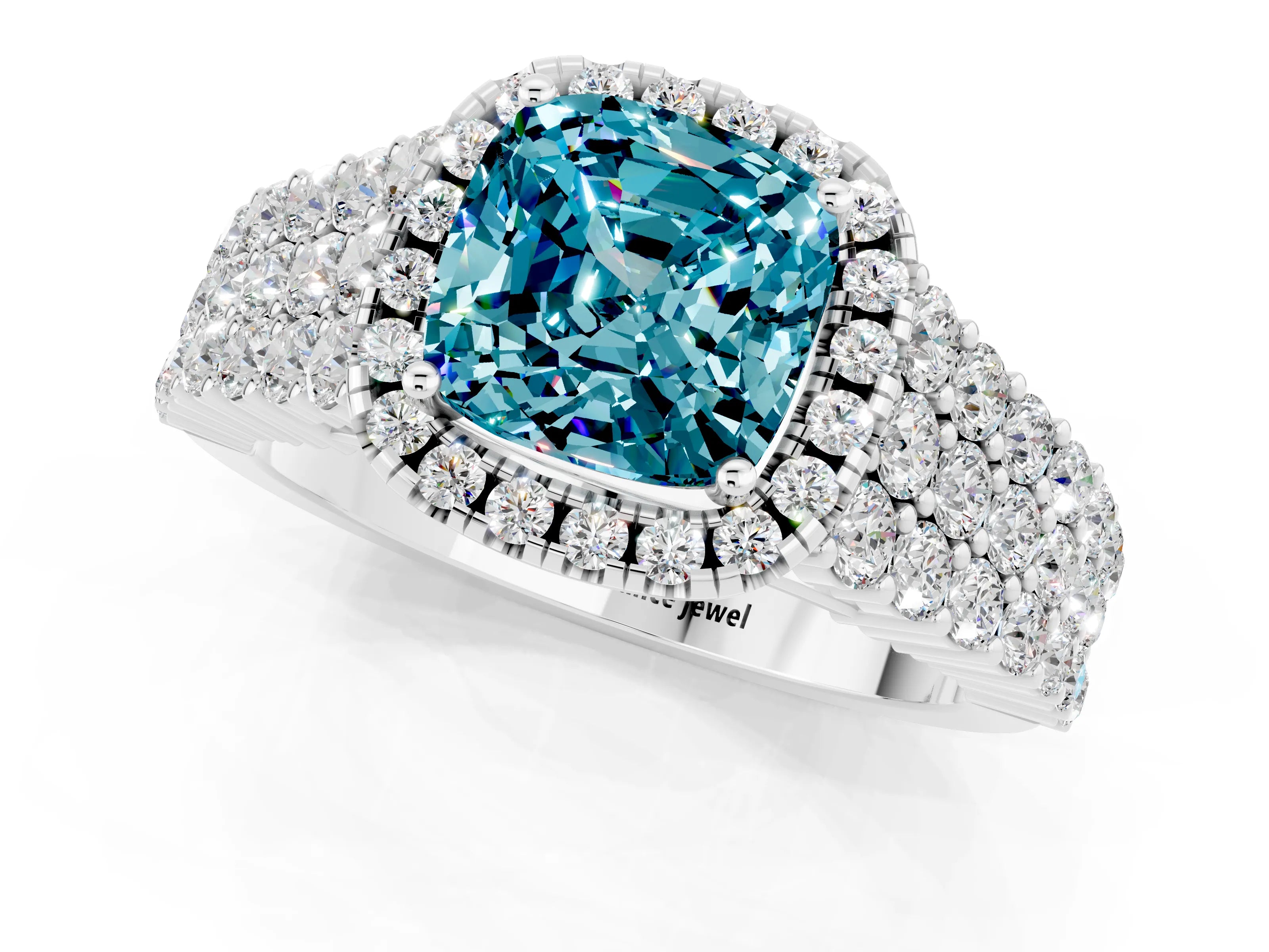 White gold Cushion Cut Halo Pavé Diamond Engagement Ring with Split Shank and Four-Prong Setting_1
