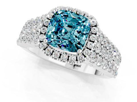 White gold Cushion Cut Halo Pavé Diamond Engagement Ring with Split Shank and Four-Prong Setting_1