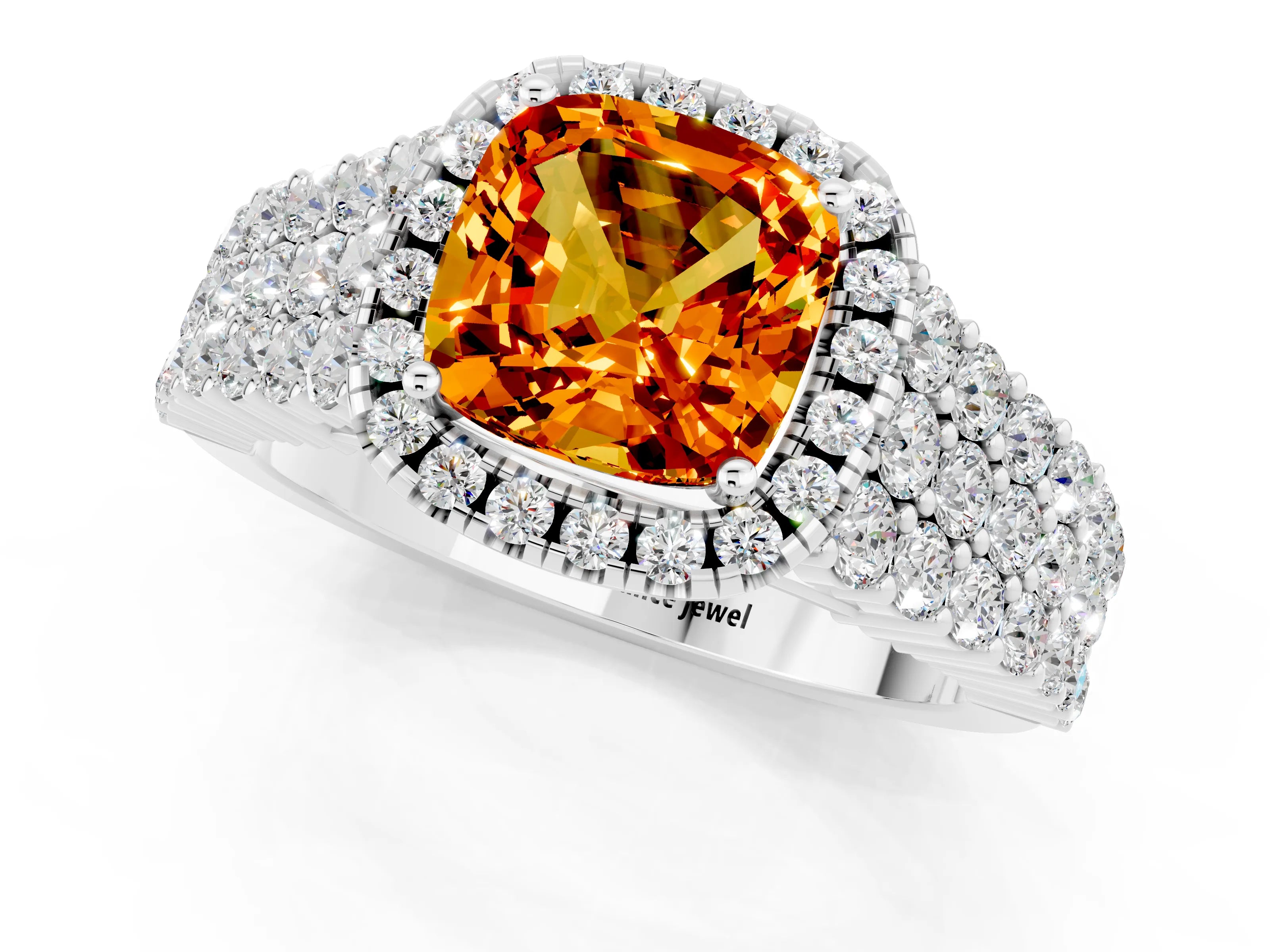 White gold Cushion Cut Halo Pavé Diamond Engagement Ring with Split Shank and Four-Prong Setting_1