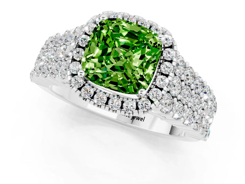 White gold Cushion Cut Halo Pavé Diamond Engagement Ring with Split Shank and Four-Prong Setting_1