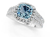 White gold Cushion Cut Halo Pavé Diamond Engagement Ring with Split Shank and Four-Prong Setting_1