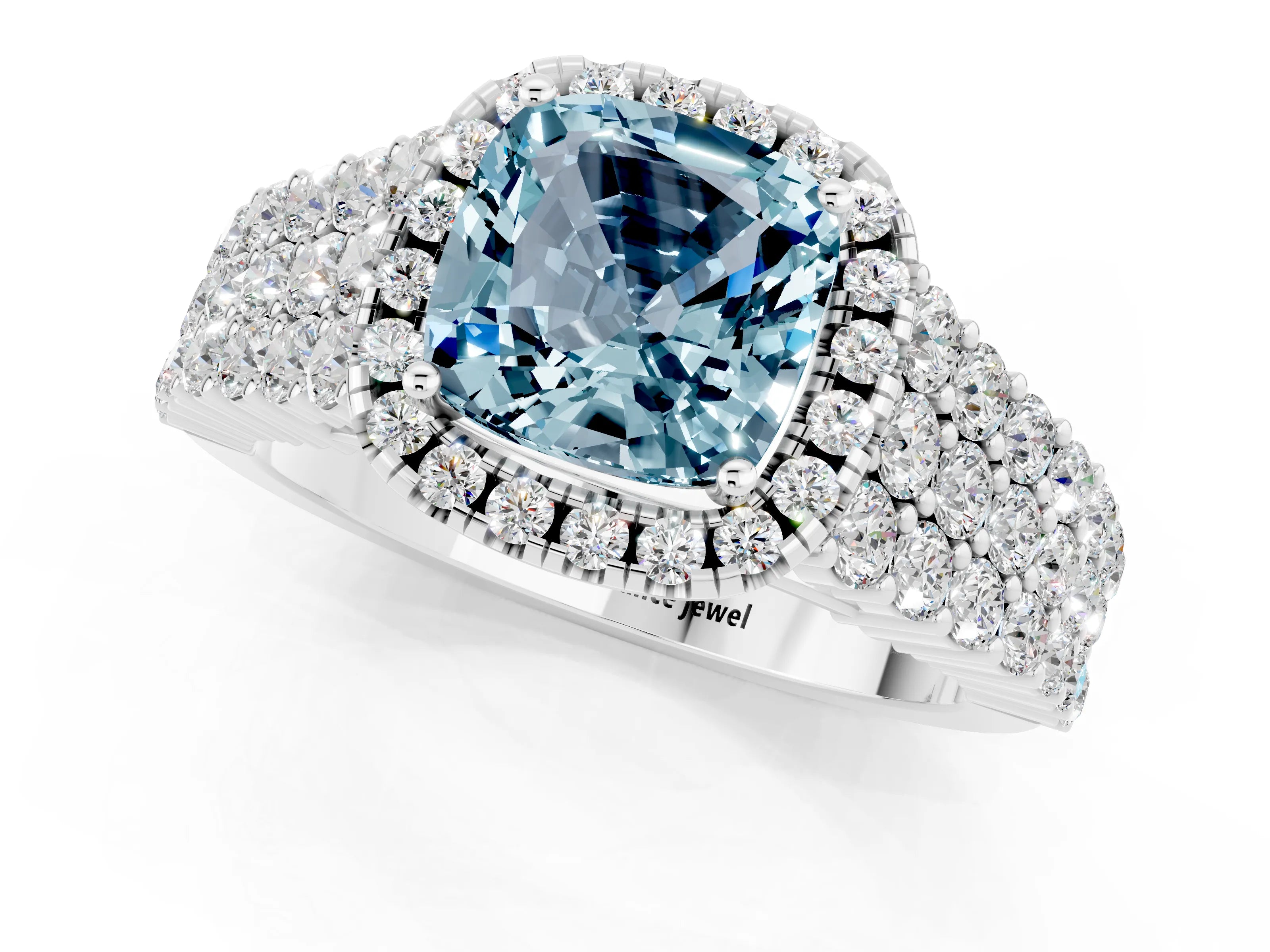 White gold Cushion Cut Halo Pavé Diamond Engagement Ring with Split Shank and Four-Prong Setting_1