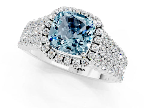 White gold Cushion Cut Halo Pavé Diamond Engagement Ring with Split Shank and Four-Prong Setting_1