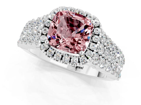 White gold Cushion Cut Halo Pavé Diamond Engagement Ring with Split Shank and Four-Prong Setting_1