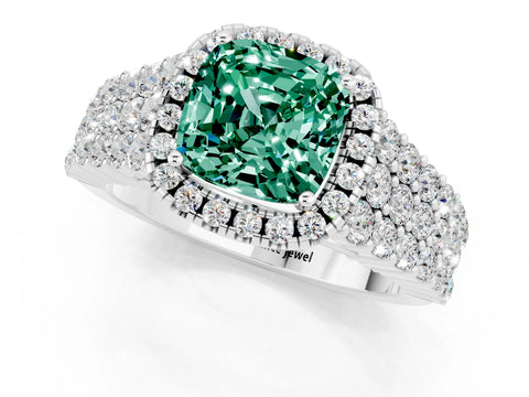 White gold Cushion Cut Halo Pavé Diamond Engagement Ring with Split Shank and Four-Prong Setting_1