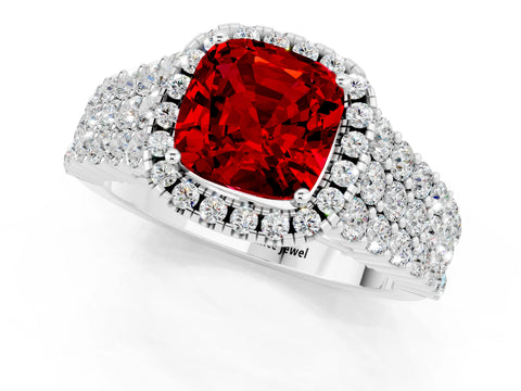 White gold Cushion Cut Halo Pavé Diamond Engagement Ring with Split Shank and Four-Prong Setting_1