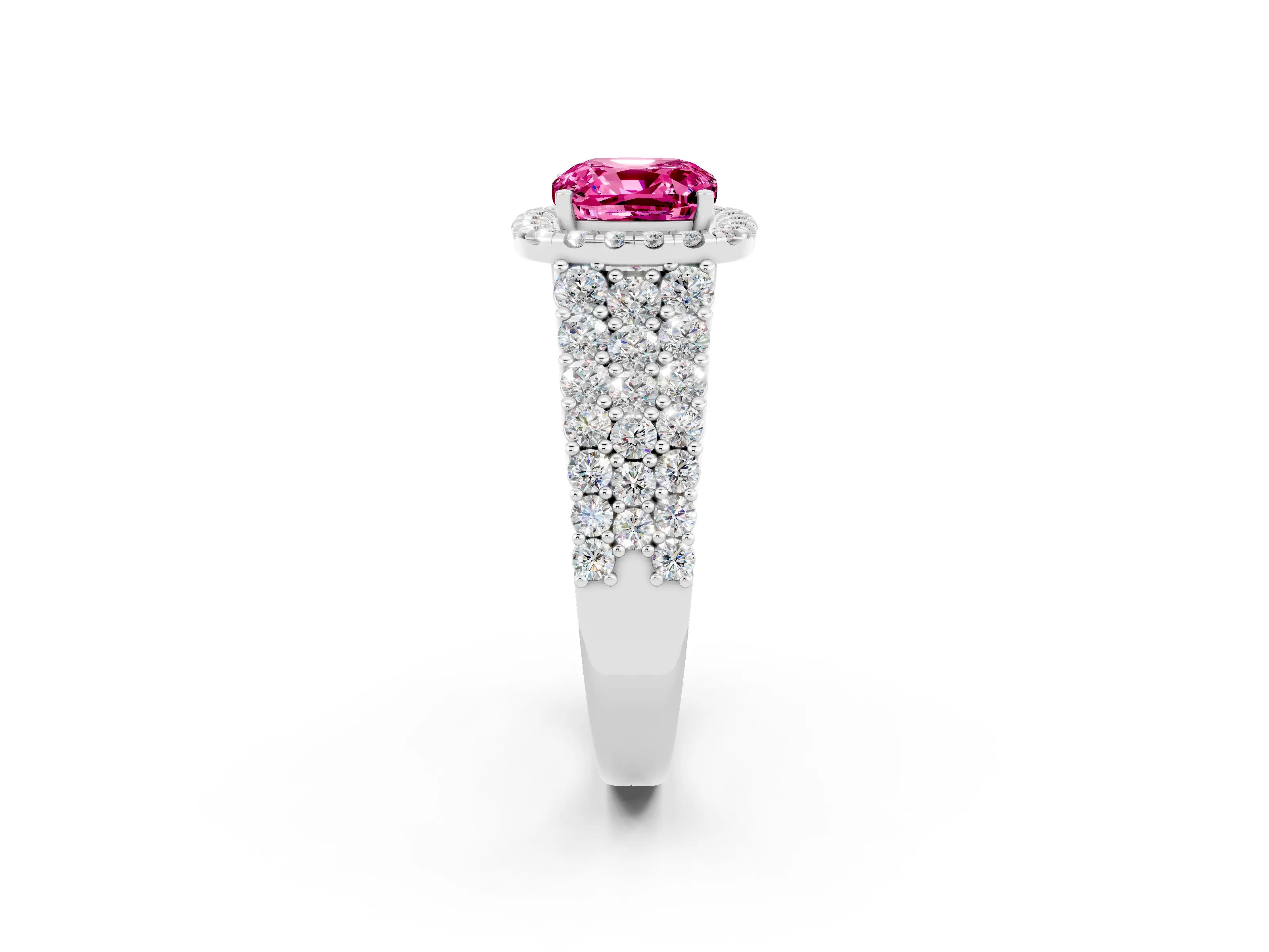 White gold Cushion Cut Halo Pavé Diamond Engagement Ring with Split Shank and Four-Prong Setting_2