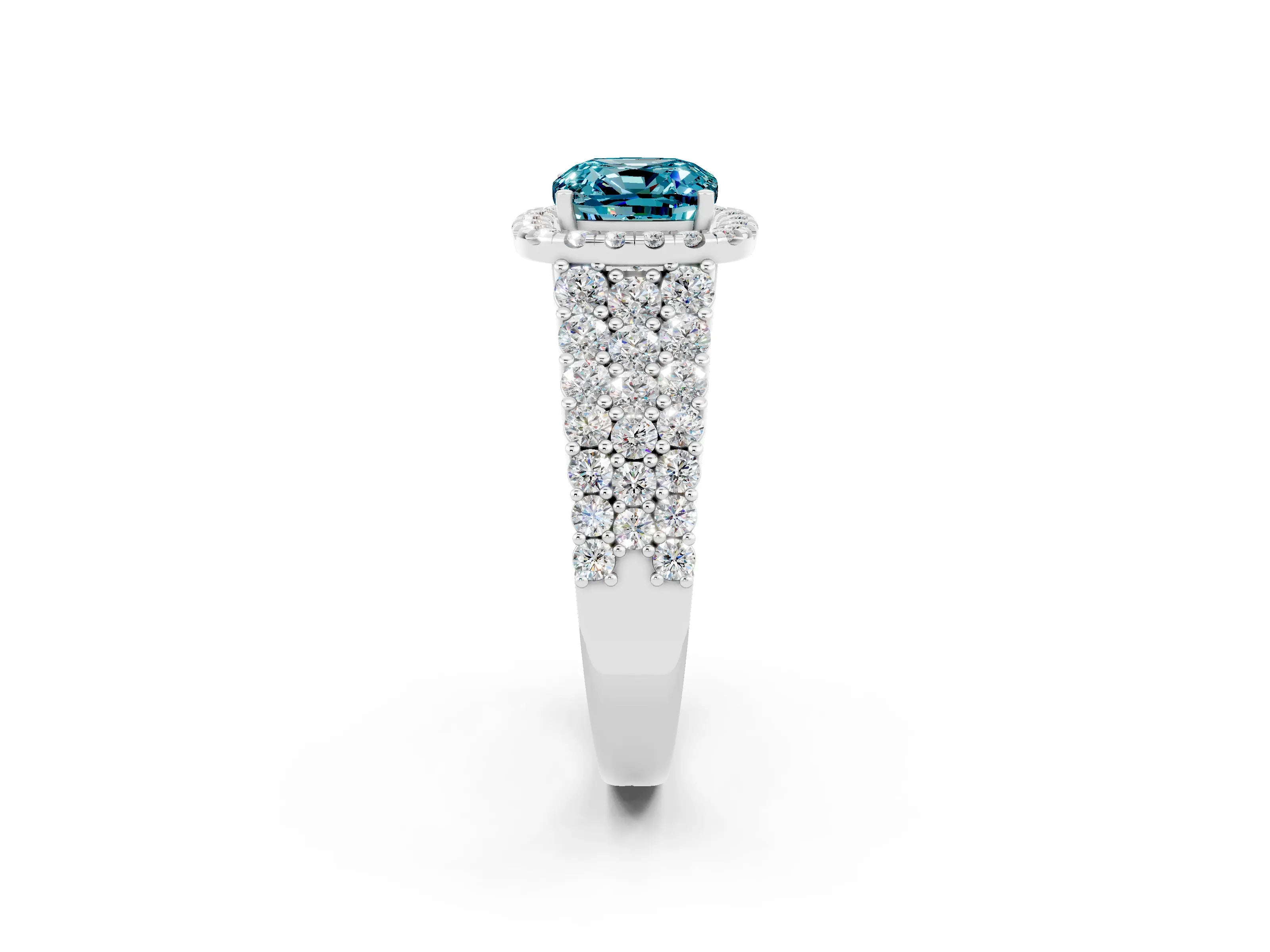White gold Cushion Cut Halo Pavé Diamond Engagement Ring with Split Shank and Four-Prong Setting_2