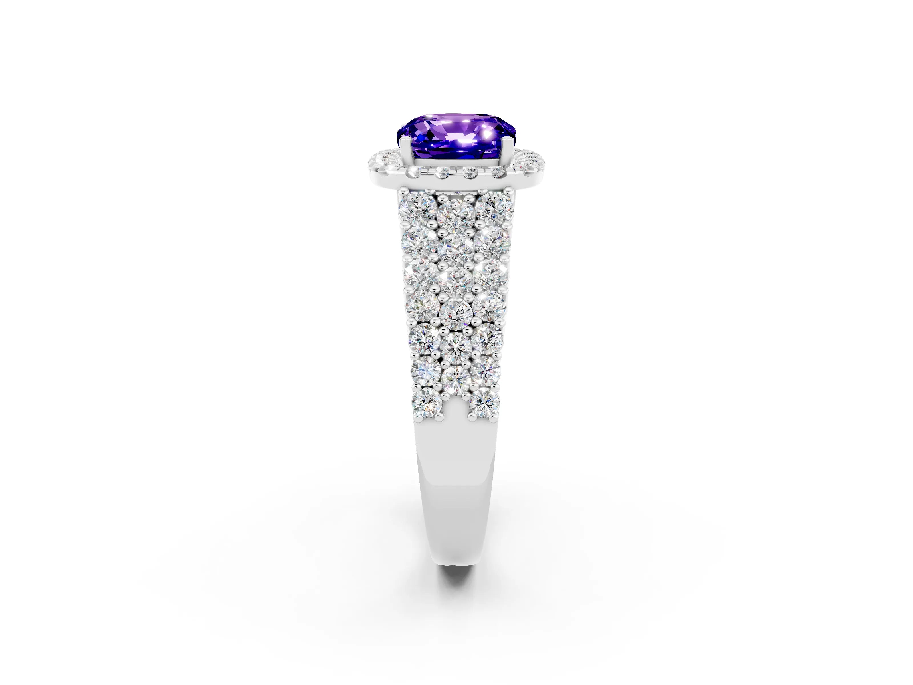White gold Cushion Cut Halo Pavé Diamond Engagement Ring with Split Shank and Four-Prong Setting_2