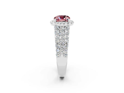 White gold Cushion Cut Halo Pavé Diamond Engagement Ring with Split Shank and Four-Prong Setting_2