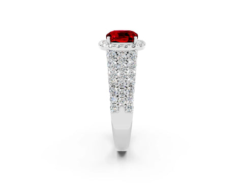 White gold Cushion Cut Halo Pavé Diamond Engagement Ring with Split Shank and Four-Prong Setting_2
