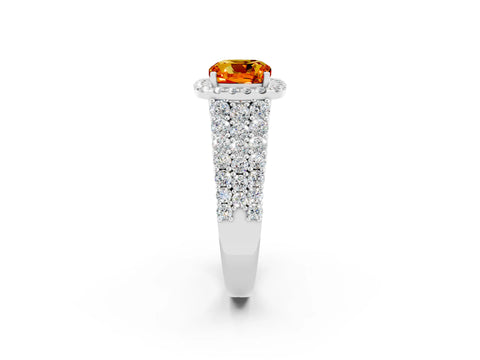 White gold Cushion Cut Halo Pavé Diamond Engagement Ring with Split Shank and Four-Prong Setting_2