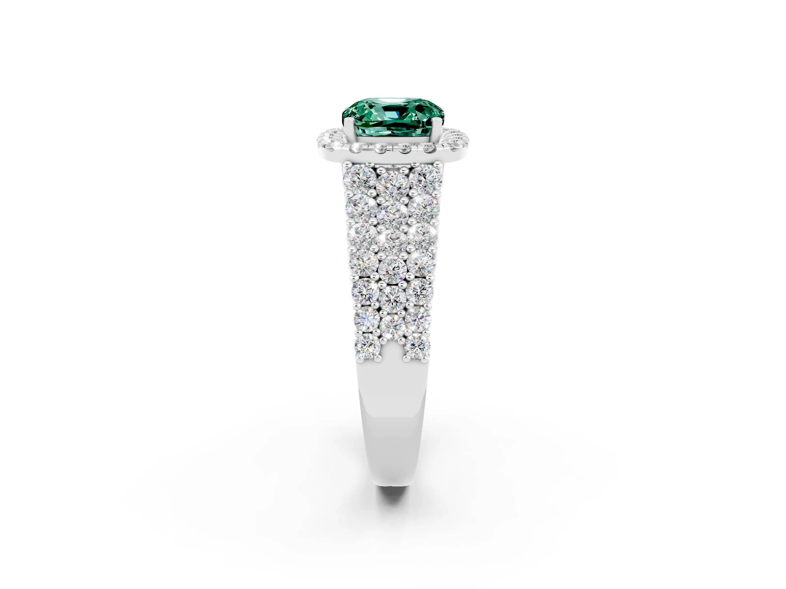 White gold Cushion Cut Halo Pavé Diamond Engagement Ring with Split Shank and Four-Prong Setting_2