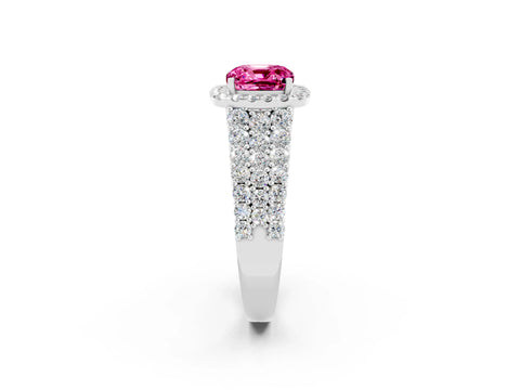 White gold Cushion Cut Halo Pavé Diamond Engagement Ring with Split Shank and Four-Prong Setting_2