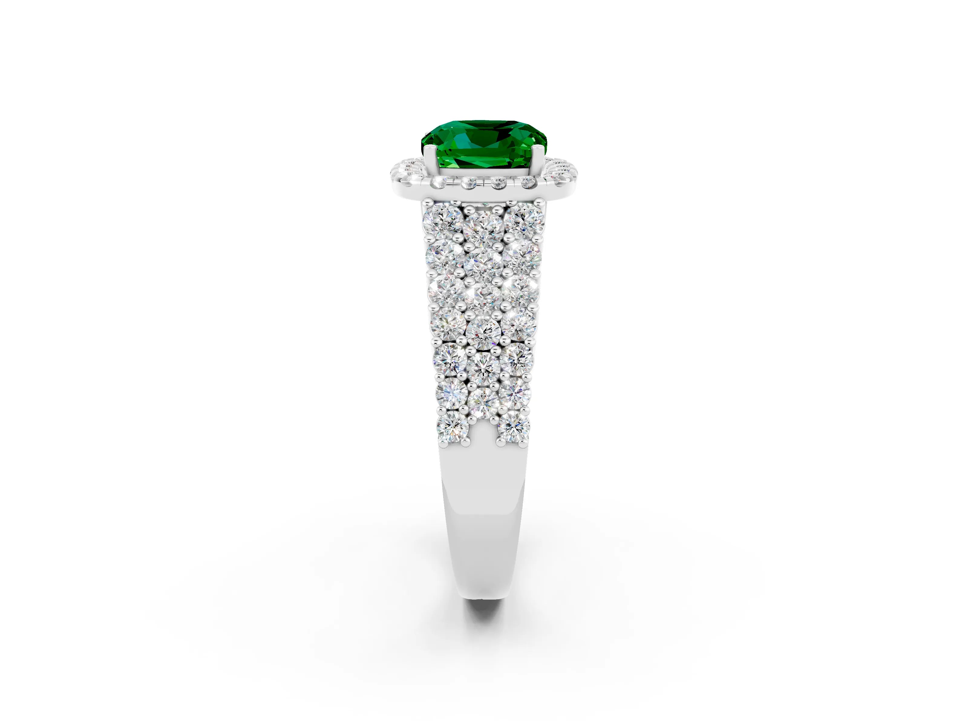 White gold Cushion Cut Halo Pavé Diamond Engagement Ring with Split Shank and Four-Prong Setting_2