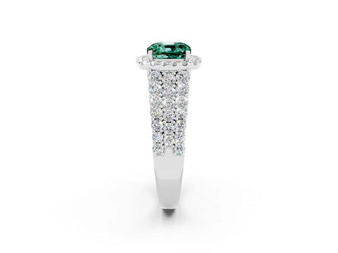 White gold Cushion Cut Halo Pavé Diamond Engagement Ring with Split Shank and Four-Prong Setting_2