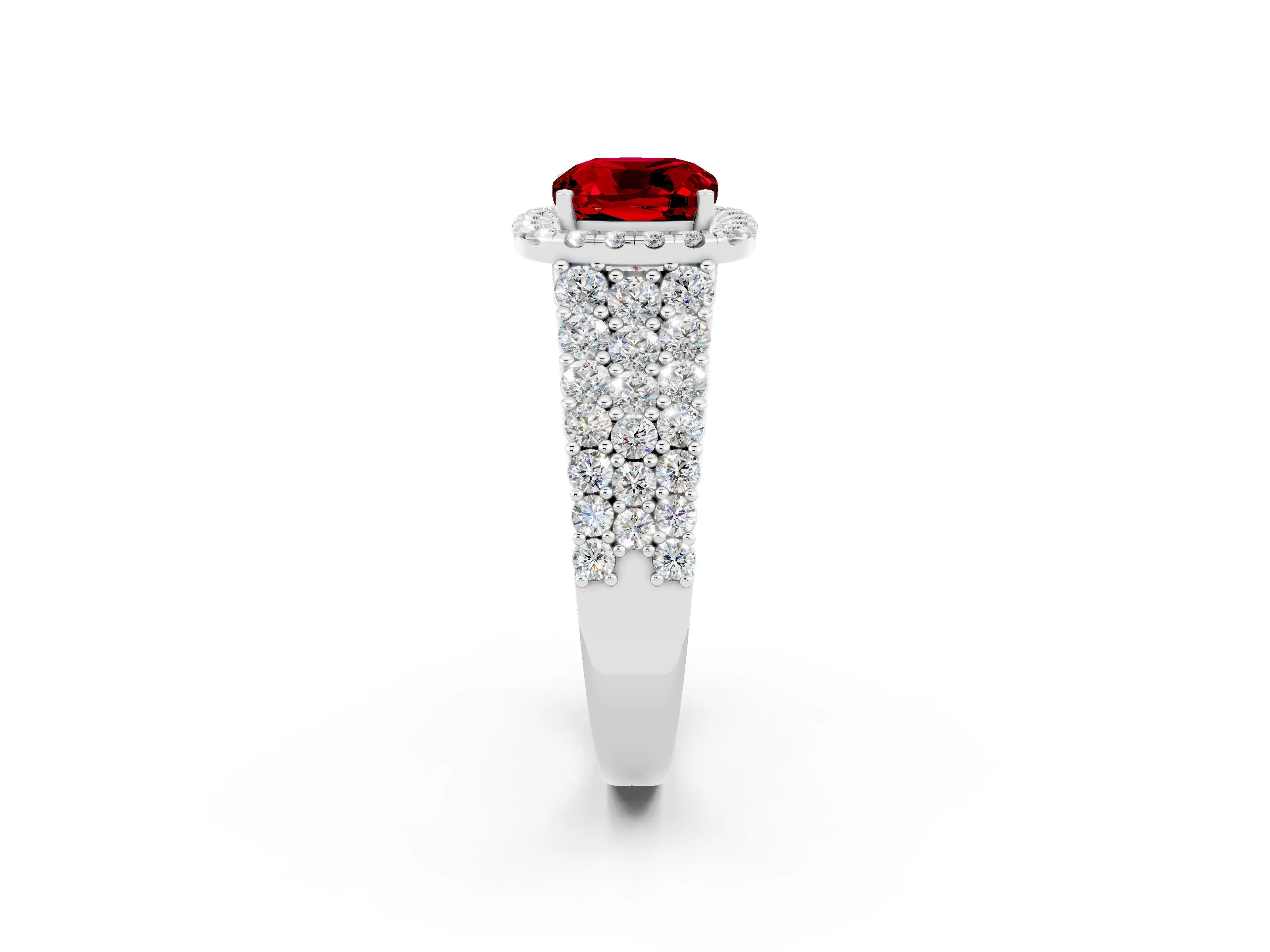 White gold Cushion Cut Halo Pavé Diamond Engagement Ring with Split Shank and Four-Prong Setting_2