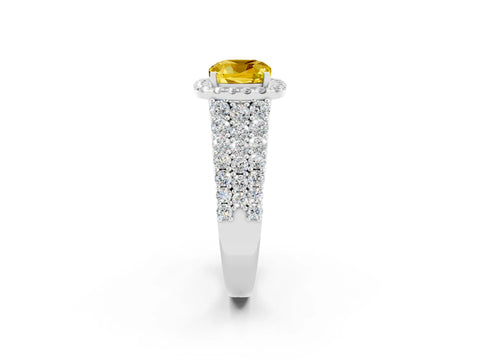 White gold Cushion Cut Halo Pavé Diamond Engagement Ring with Split Shank and Four-Prong Setting_2