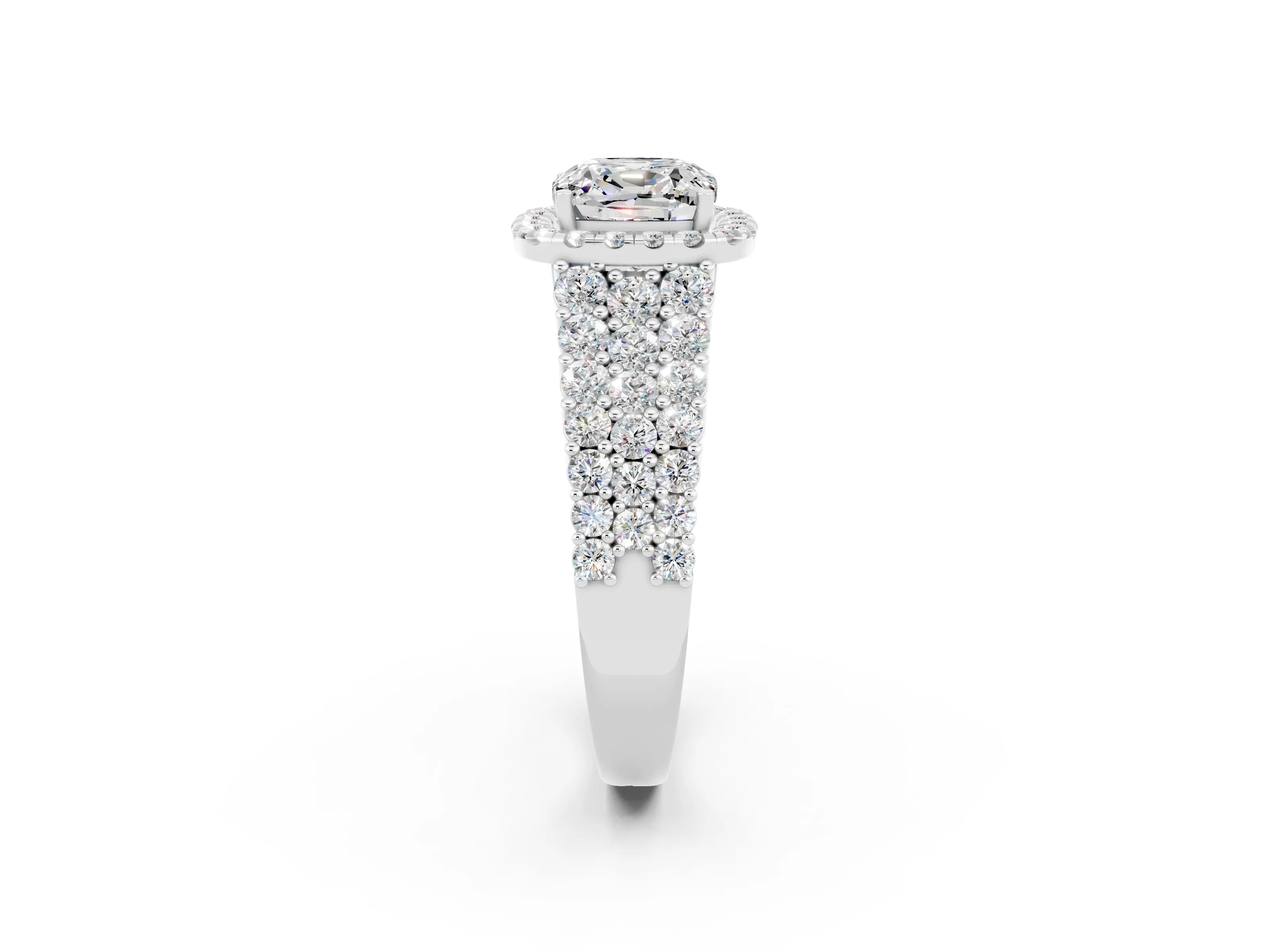 White gold Cushion Cut Halo Pavé Diamond Engagement Ring with Split Shank and Four-Prong Setting_2