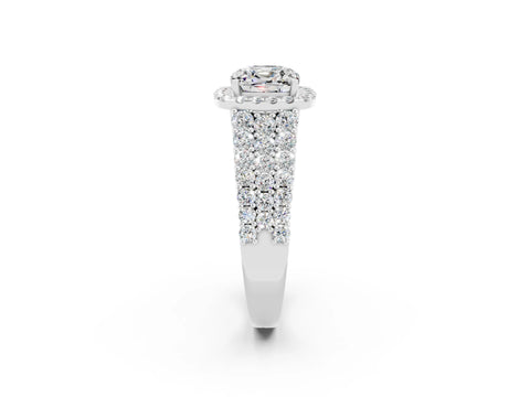 White gold Cushion Cut Halo Pavé Diamond Engagement Ring with Split Shank and Four-Prong Setting_2
