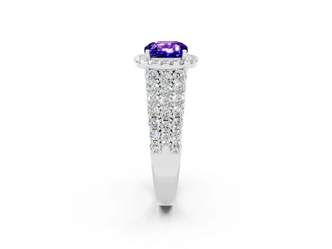 White gold Cushion Cut Halo Pavé Diamond Engagement Ring with Split Shank and Four-Prong Setting_2
